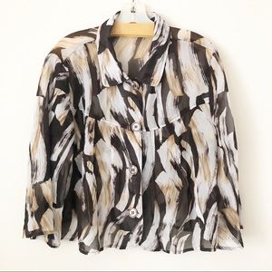SERE NADE BROWN WHITE‎ CROPPED BLOUSE JACKET TOP XL